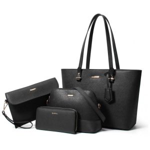 Conjunto de Bolsas Femininas em Couro Sintético 4 Peças com Carteira Lovematch Preto
