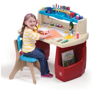 Mesa de Atividades Infantil com Cadeira e Espaço para Armazenamento Ideal para Crianças a Partir de 3 Anos Step2 Vermelha e Bege