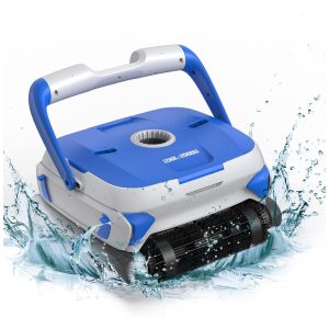Robô Aspirador de Piscina Automático com Cabo Função Escala Parede e 2 Cestas de Filtro para Piscinas de 120m2 110V Rock&Rocker Azul