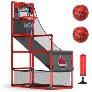Cesta de Basquete Arcade Inclui Bola Ideal Como Presente de Festa Para Pequenos Atletas de 3 a 9 Anos BESTKID BALL Vermelha