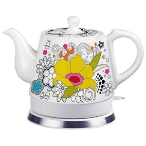 Chaleira Elétrica 1.2L com Desligamento Automático Ceramica 1000W Floral 110v FIXTUREDISPLAYS Branco