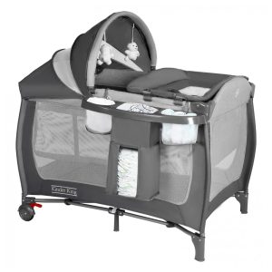 Berço Cercado Portátil 4 em 1 com Trocador para Recém Nascidos Dossel Ajustável e Bolsa de Viagem Kinder King Cinza
