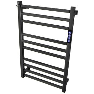 Aquecedor de Toalhas Preto para Banheiro com TimerDisplay em Fahrenheit 10 Barras Elétrico Montagem na Parede Aquecimento de ToalhasXBVV.