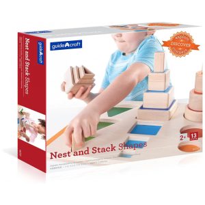 Conjunto Nest and Stack Shapes Guidecraft em madeira multicolorida para encaixe empilhamento e classificação de formas