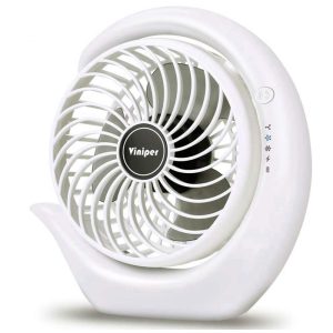 Ventilador Portátil Recarregável Viniper Branco com Lâmina Preta Clara 3 Velocidades Rotação 180° Bateria 8-24h Modelo ZLS-87 157 cm 5V