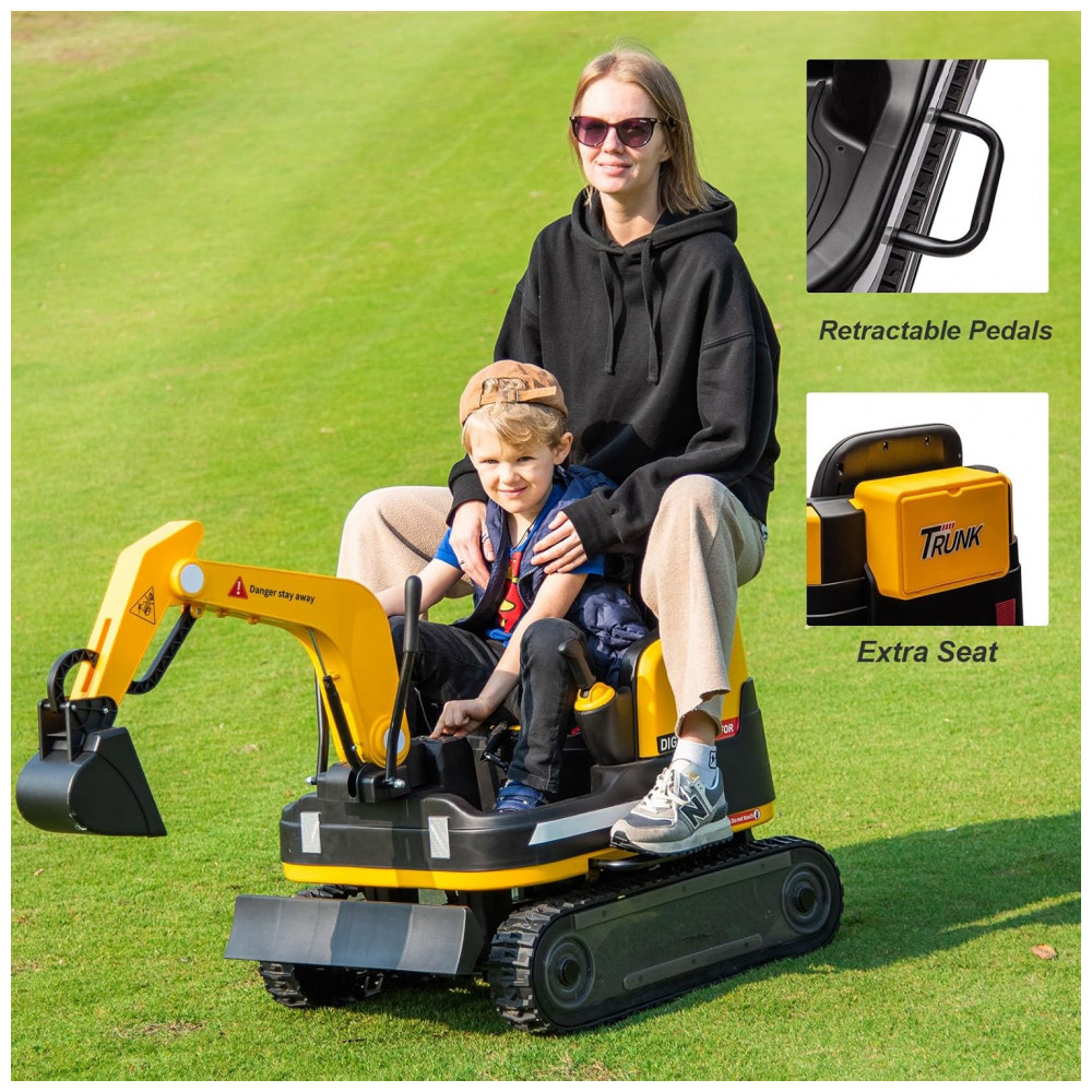 Escavadeira Infantil Elétrica JOYLDIAS Amarela 12V 360° Rotativa Buldôzer Controle Remoto MP3 USB Trilhos Multi-Terreno Toolbox - Imagem 9