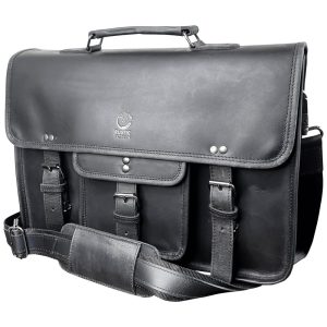 Bolsa Carteiro Masculina Couro de Búfalo para Laptop com 16 Polegadas RUSTIC TOWN Preta