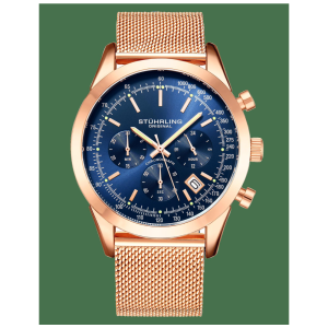 Relógio Masculino Stuhrling Rialto 3975L Quartzo 42mm com Cronográfo Ouro Rosa e Azul