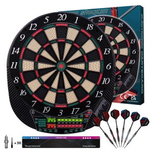Jogo de Dardos Eletrônico 6 Dardos 28 Modos de Jogo e 216 Variações de Pontuação com Adaptador de Energia e Display LED para até 16 Jogadores Turnart Preto