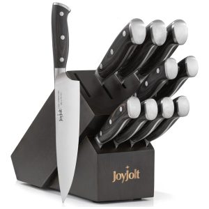 Conjunto de Facas JoyJolt em Aço Inoxidável com Bloco de Bancada 11 Peças Preto