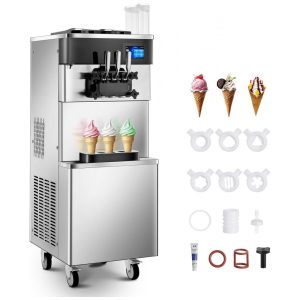 Máquina Comercial de Sorvete FOHERE 3 Sabores 25-32 L/h Prata Funil 14 L Painel LCD Touch Auto Limpeza 825B 2200W