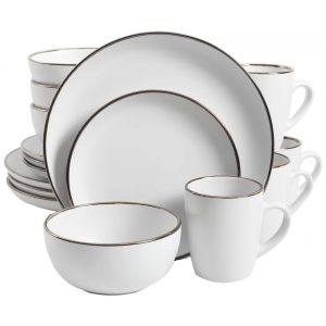 Aparelho de Jantar com 16 Peças em Cerâmica Stoneware Serve 4 Pessoas Gibson Home Rockaway Branco