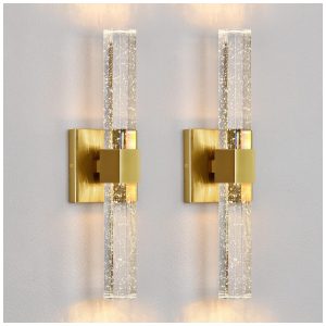 Conjunto de Luminária de Parede em Cristal de LED com Fio Estilo Moderno Tamanho 40 cm e 2 Peças para Banheiro e Corredor 110V Epinl Dourado