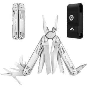 Alicate Multifuncional 16 em 1 Aço Inoxidável com Estojo de Nylon Flissa Prata
