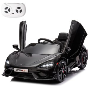 Carro Elétrico Infantil McLaren765LT MUKIDY Preto 12V Controle Remoto Música Luzes LED 3 Velocidades Cinto Segurança Modelo Licenciado