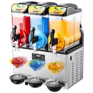 Máquina de Frozen Drink Comercial VEVOR 3 Tanques Triplos de 15L Aço Inoxidável Ideal para Margaritas Smoothies e Slushies