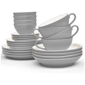 Aparelho de Jantar para Todas as Ocasiões com 24 Peças Formato Redondo e Material de Cerâmica Noritake Cinza