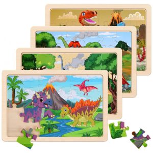 Quebra-Cabeças de Dinossauro de Madeira para Crianças de 3 a 8 Anos - Conjunto com 4 Pacotes de 20 Peças NASHRIO