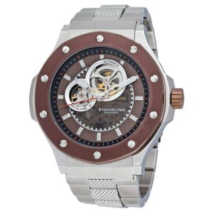 Relógio Automático Stuhrling Super Apocalypse de 7256kg Mostrador Marrom e Pulseira em Aço Inoxidável Prateado de 52mm.
