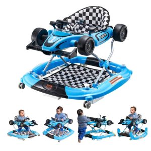 Andador 4 em 1 para Bebê VEVOR Centro de Atividades Dobrável com Rodas Altura Ajustável LuzVolante Assento Educativo | Andador | Formato de Carro