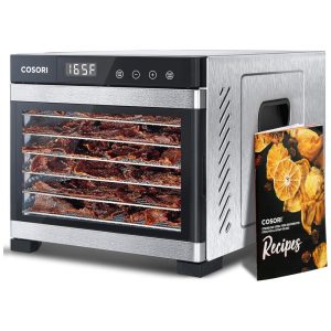 Desidratador de alimentos COSORI inox 6 bandejas digitais timer 48h controle temperatura 600W 110V silencioso prata