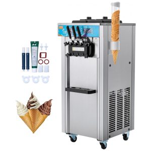 Máquina de Sorvete Comercial VEVOR Produção de 21L por Hora 1800W 3 Sabores Soft Serve 2 Cilindros em Aço Inoxidável de 5.5L Painel LED