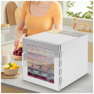 Desidratador de Alimentos FAHKNS 8 Bandejas de Aço Inoxidável Controle de Temperatura 88°C Temporizador 24H 700W