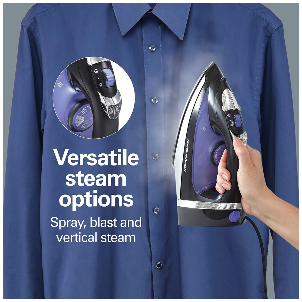 Ferro de Passar a Vapor Hamilton Beach com Base de Aço Inoxidável, 1200 Watts e Cabo Retrátil de 2,4 metros, Preto - Imagem 5