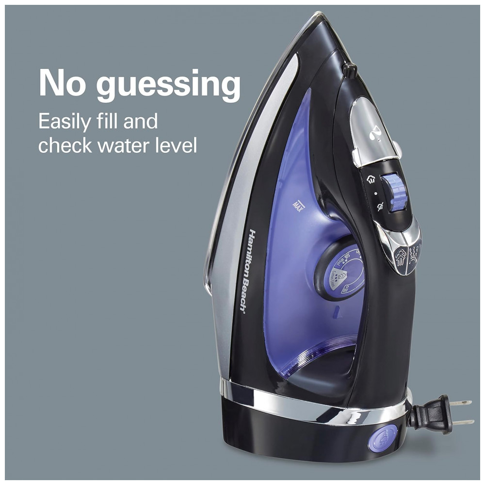 Ferro de Passar a Vapor Hamilton Beach com Base de Aço Inoxidável, 1200 Watts e Cabo Retrátil de 2,4 metros, Preto - Imagem 7