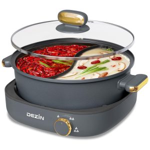 Panela elétrica Dezin Hot Pot Dual-Flavor 4L 1350W 110V antiaderente divisória dupla controle multipotência preta