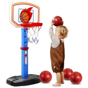Cesta de Basquete Interno e Externa com 4 Bolas e Altura Ajustável de 76 cm a 106 Metros Presente Ideal para Crianças JOYIN Azul e Laranja
