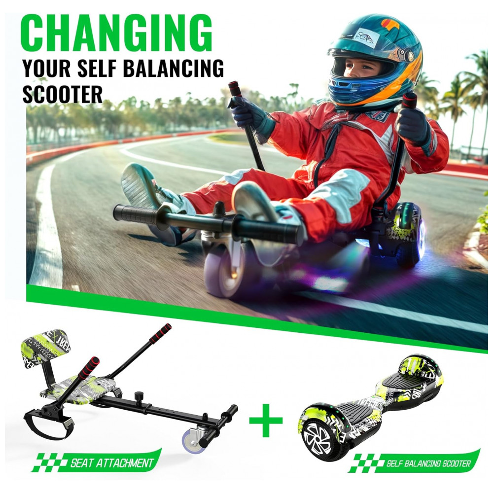 Hoverboard com Assento para Crianças e Adultos, Auto Balanceamento 6,5 e 8,5 polegadas, Bluetooth com Luzes LED Coloridas e Kart – Verde Velocidade - Imagem 2
