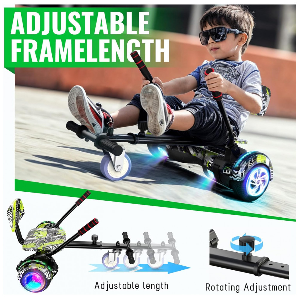 Hoverboard com Assento para Crianças e Adultos, Auto Balanceamento 6,5 e 8,5 polegadas, Bluetooth com Luzes LED Coloridas e Kart – Verde Velocidade - Imagem 3
