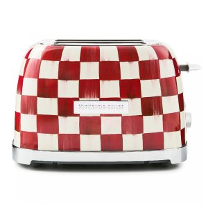 Torradeira 2 fatias MacKenzie-Childs Cherry Check vermelha e branca aço inox 850W 110V