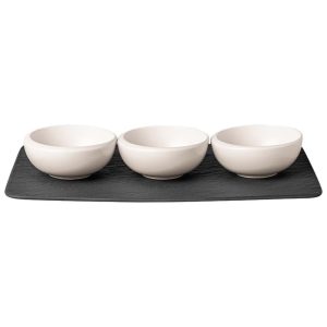 Conjunto de Bowls e Bandeja de Servir com Capacidade de 110mL Estilo Minimalista Material de Porcelana Premium Formato Redondo e 4 Peças Villeroy Boch Branca