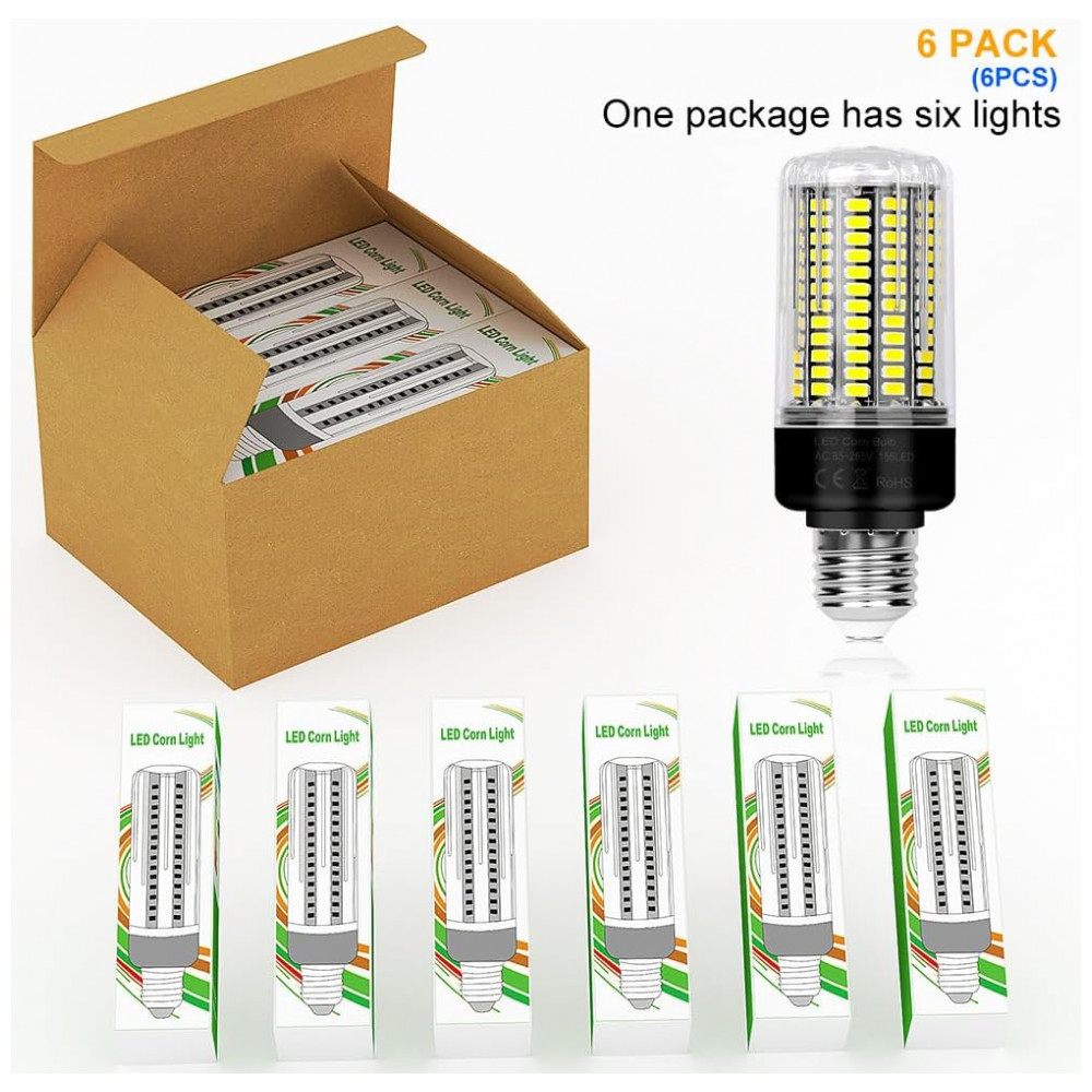 Lâmpadas LED tipo milho 30W 6 unidades, equivalentes a 300W, 3520 lúmens super brilhantes, luz diurna 6000K, base E26/E27, para ventilador,Duu Too - Imagem 2