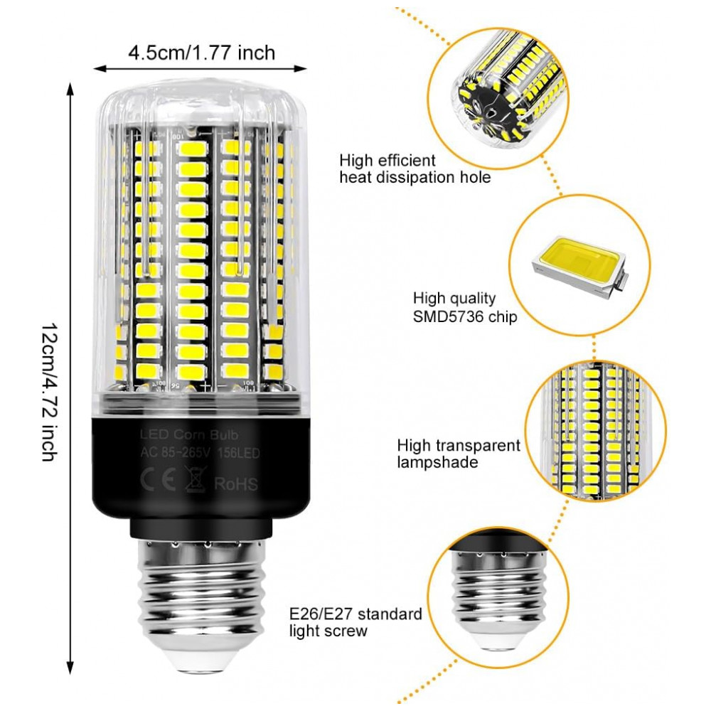 Lâmpadas LED tipo milho 30W 6 unidades, equivalentes a 300W, 3520 lúmens super brilhantes, luz diurna 6000K, base E26/E27, para ventilador,Duu Too - Imagem 3