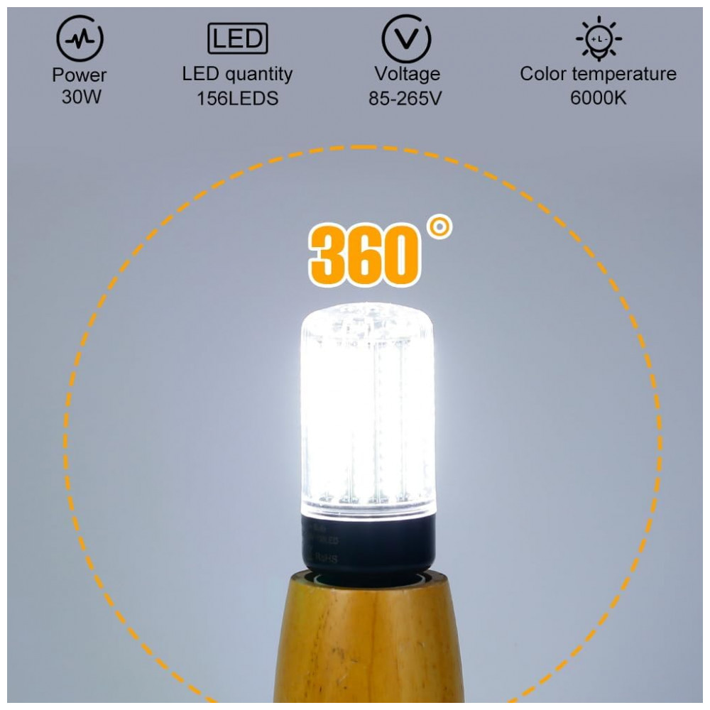 Lâmpadas LED tipo milho 30W 6 unidades, equivalentes a 300W, 3520 lúmens super brilhantes, luz diurna 6000K, base E26/E27, para ventilador,Duu Too - Imagem 6