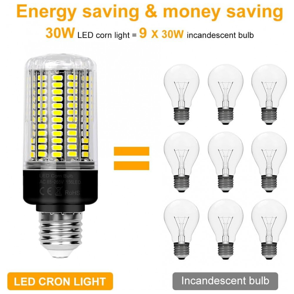 Lâmpadas LED tipo milho 30W 6 unidades, equivalentes a 300W, 3520 lúmens super brilhantes, luz diurna 6000K, base E26/E27, para ventilador,Duu Too - Imagem 7