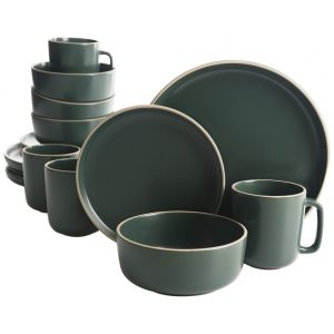 Aparelho de Jantar com 16 Peças em Cerâmica Faiança Incluindo Pratos Xícaras e Bowls Gibson Home Zuma Verde