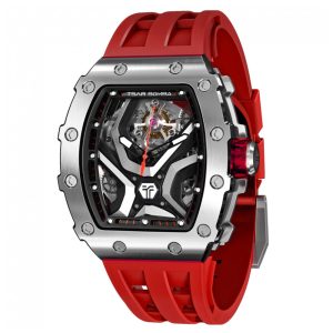 TSAR BOMBA Relógio Automático Masculino à Prova d'Água 50M Design Tonneau Luxuoso com Mecanismo Esqueleto e Pulseira de Silicone