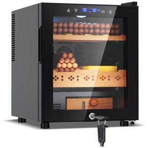 Umidor para Charutos Tylza 50 Litros: Controle de Umidade e Temperatura Cedro Espanhol Bloqueio de Segurança Capacidade para 360 Unidades