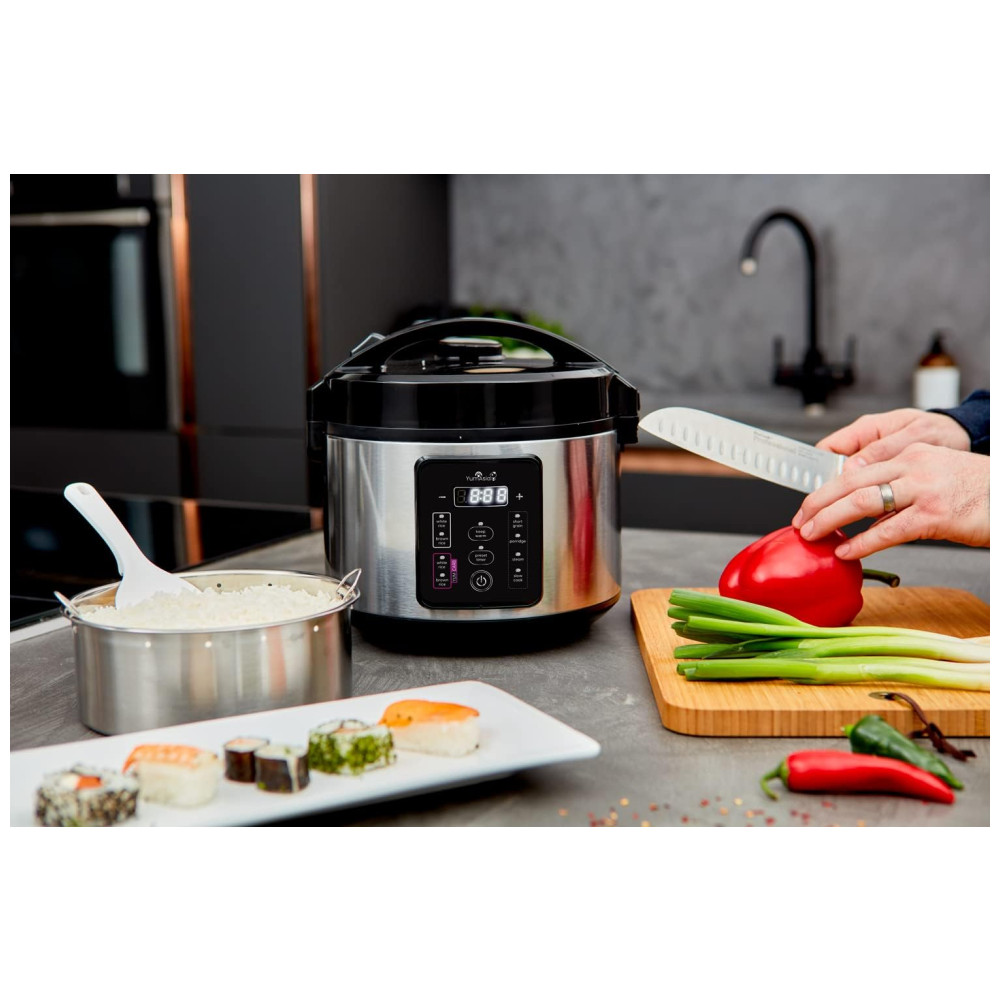 Panela de Arroz Elétrica 1 Litro em Aço Inoxidável e 8 Predefinições 110V YumAsia Kumo Prata - Imagem 4