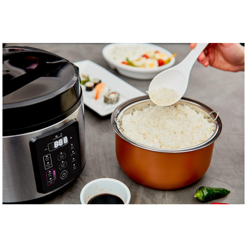Panela de Arroz Elétrica 1 Litro em Aço Inoxidável e 8 Predefinições 110V YumAsia Kumo Prata - Imagem 5