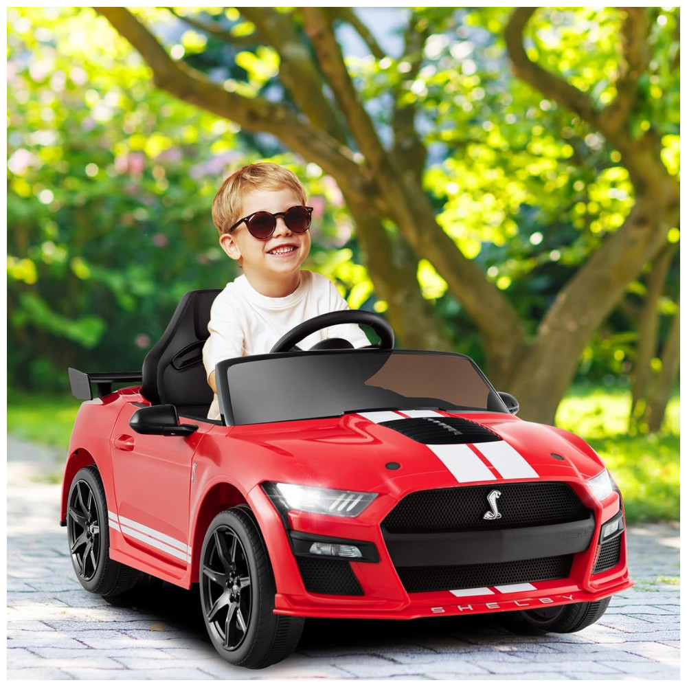 Carro Elétrico Infantil Licenciado Ford Mustang Shelby GT500 OLAKIDS Vermelho 12V 2 Velocidades Controle Remoto LED USB Rádio Música - Imagem 2