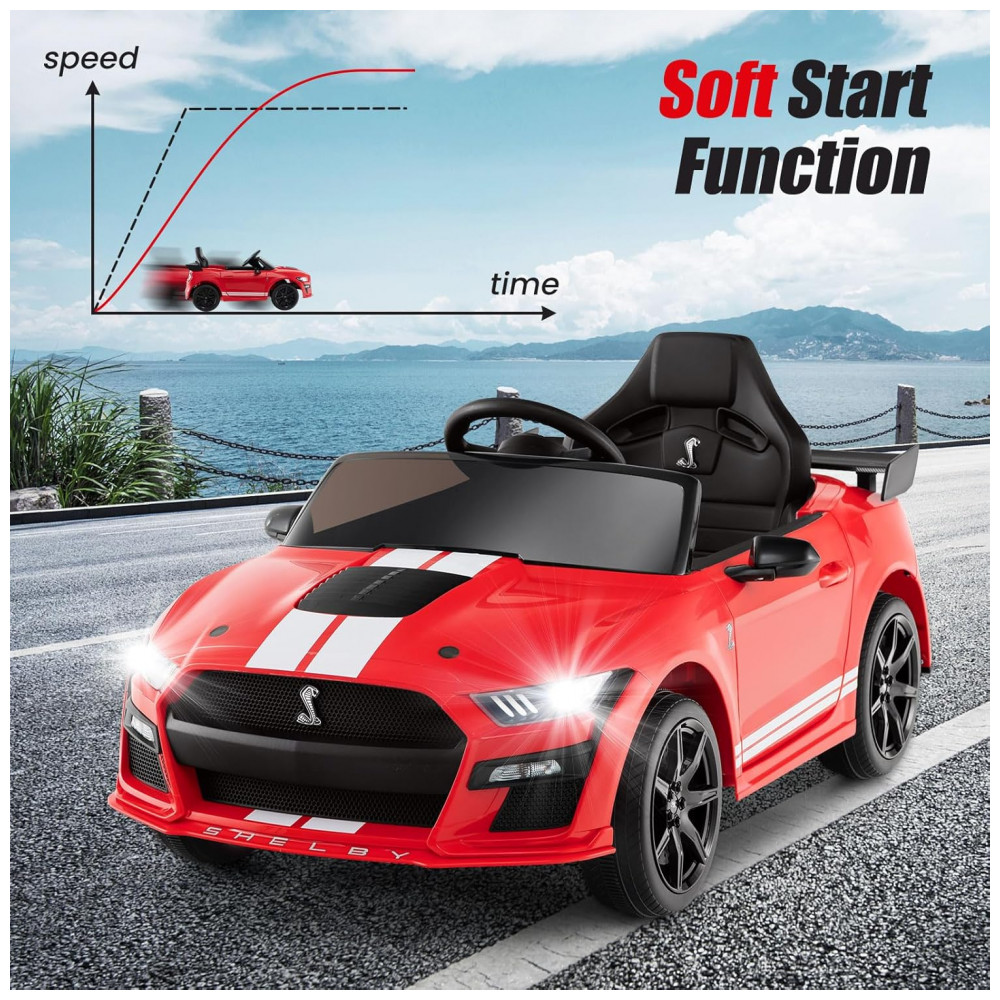 Carro Elétrico Infantil Licenciado Ford Mustang Shelby GT500 OLAKIDS Vermelho 12V 2 Velocidades Controle Remoto LED USB Rádio Música - Imagem 8
