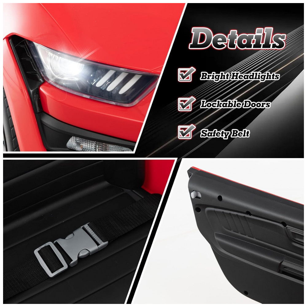 Carro Elétrico Infantil Licenciado Ford Mustang Shelby GT500 OLAKIDS Vermelho 12V 2 Velocidades Controle Remoto LED USB Rádio Música - Imagem 9