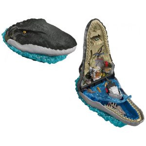 Playset Deluxe Mosasaurus Jurassic World Rebirth Mattel Multicolorido com 7 recursos interativos e 6 micro figuras