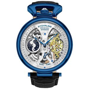 Relogio Stuhrling Homem Masc. Automático Couro DiaNoite AM PM Sol Lua Resistente a Água