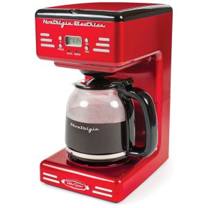Cafeteira Elétrica 12 Xícaras Nostalgia Retro Vermelha Display LED Programável Função Pausa Desligamento Automático 1000W 110V